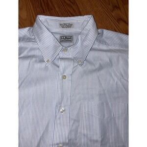 LL Bean Mens Short Sleeve Button Down Blue White‎ Stripe Classic Fit Size 16 1/2